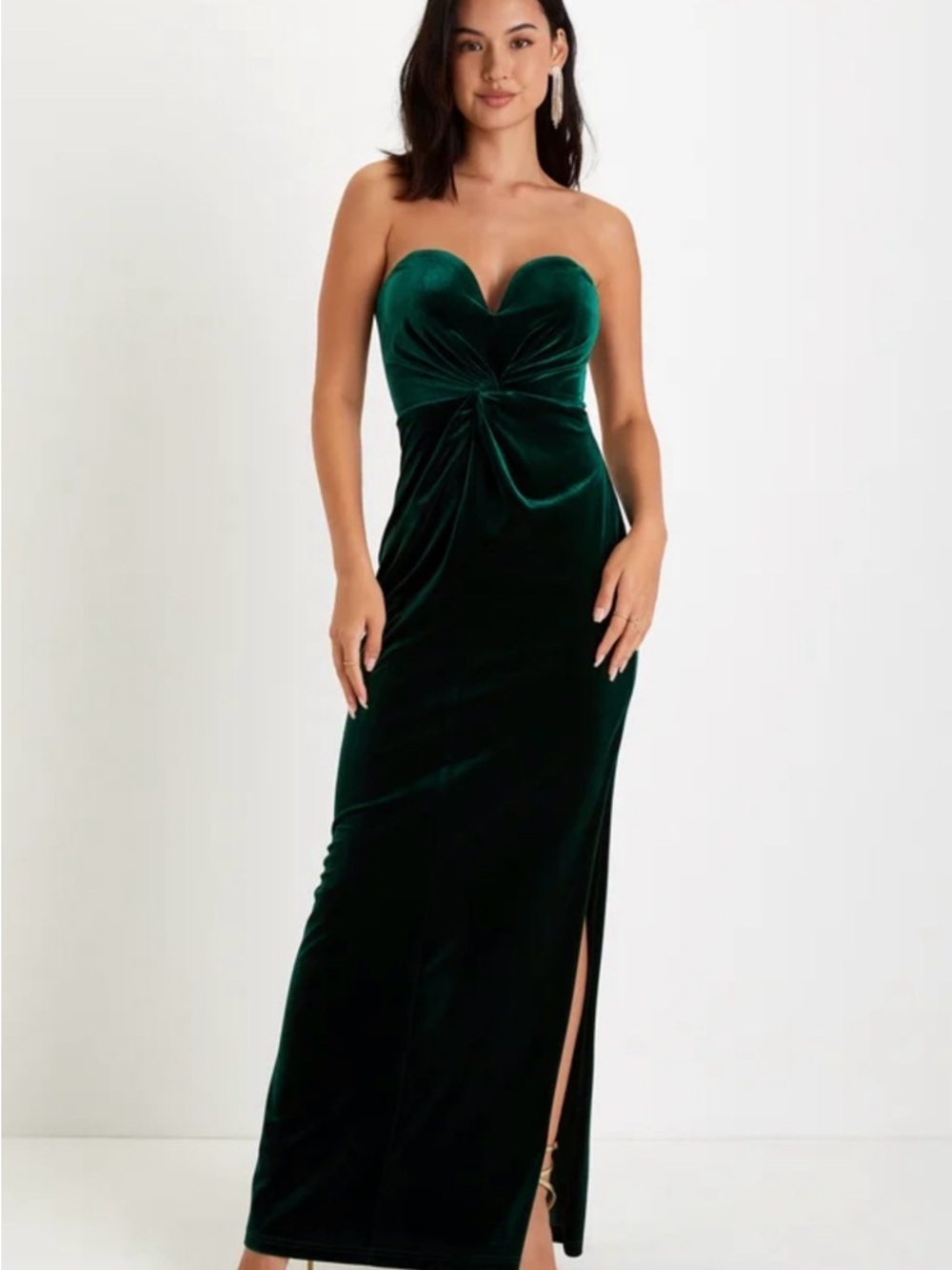 Lulu's Emerald Green Strapless Velvet Maxi Dress